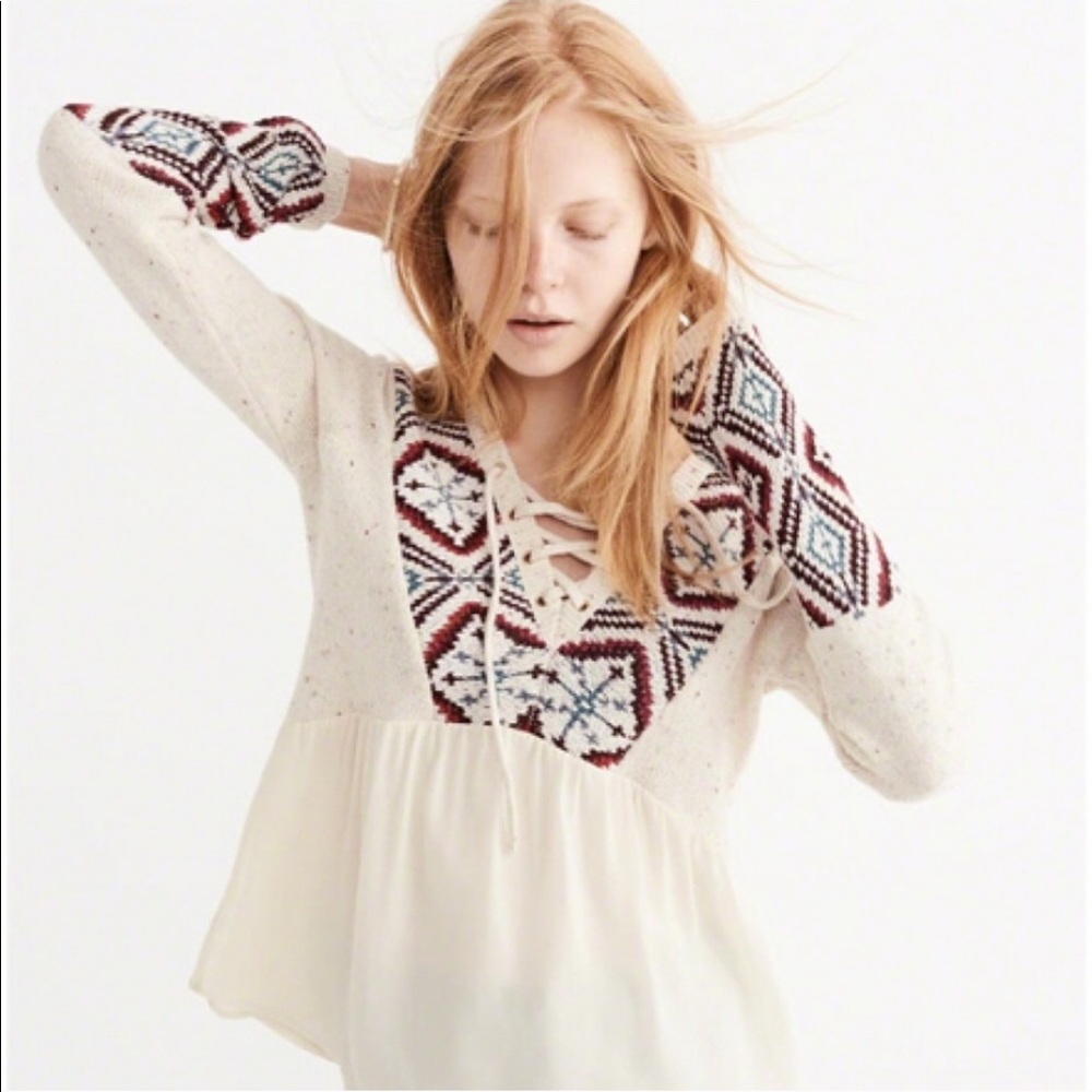 Abercrombie & Fitch Mixed Fabric Peasant Top